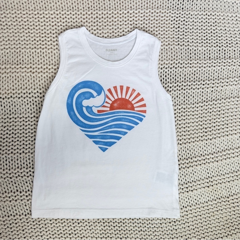 Old Navy Blue and White Girls Tank Top with Retro Ocean Graphic Med (8)